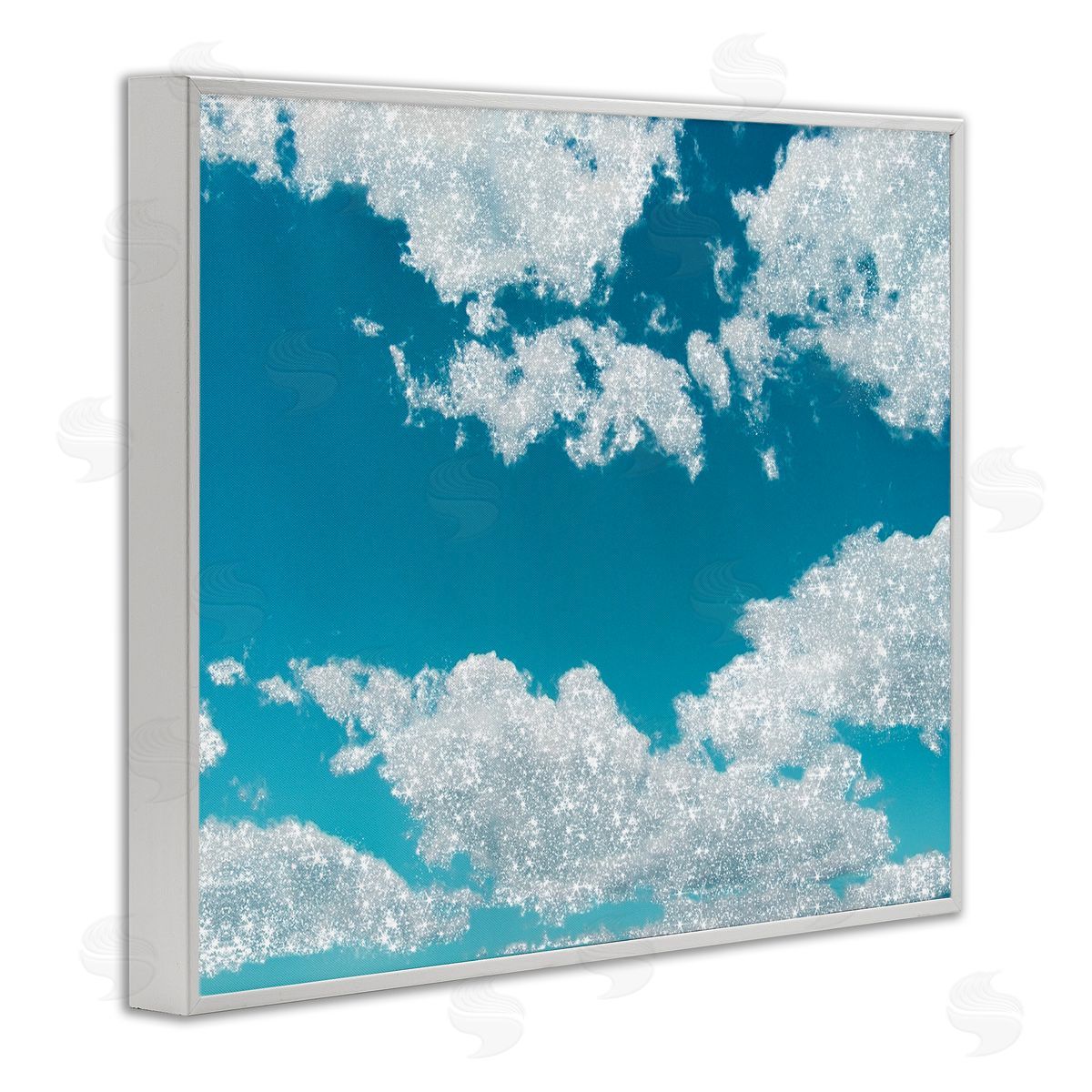 Sparkling Clouds Blue Sky White Frame Print Wall Art, Home Decor by Ziwei Li