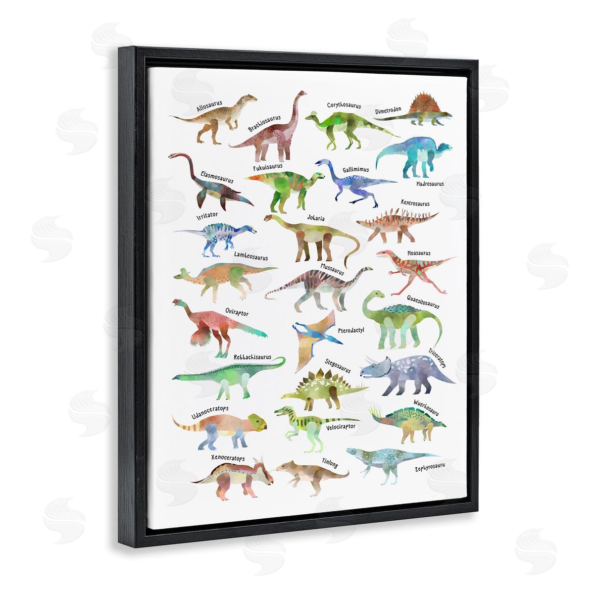 Children's Dino Chart Black Floating Frame Canvas Wall Art, Home Decor by Ziwei Li