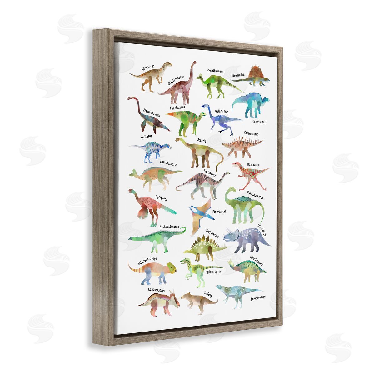 Children's Dino Chart Brown Floating Frame Canvas Wall Art, Home Decor by Ziwei Li