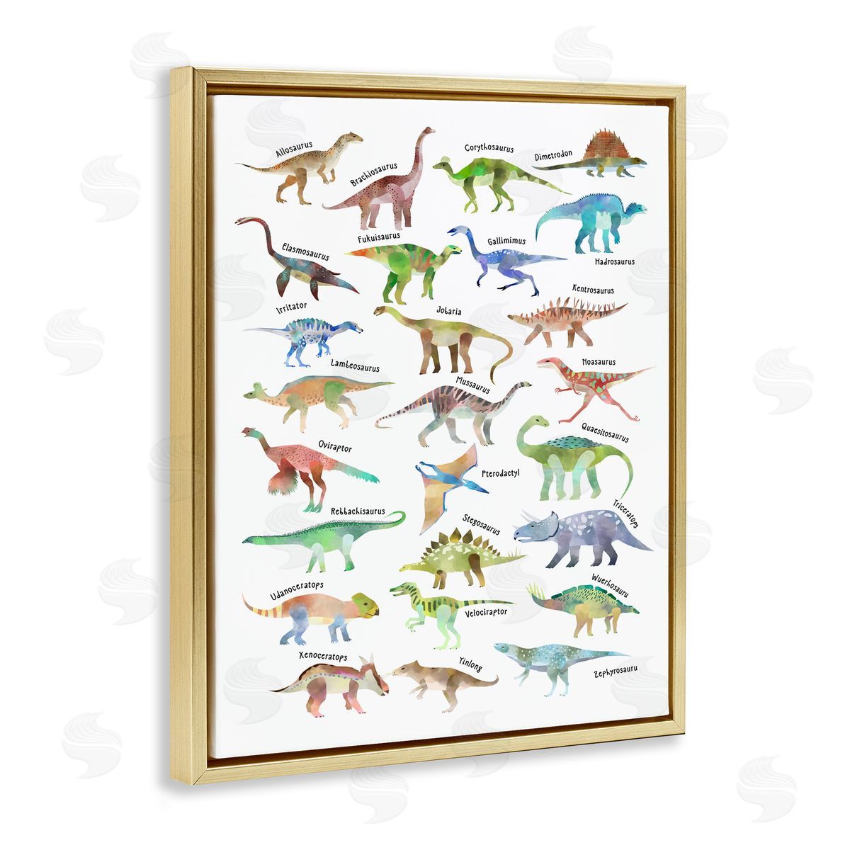 Children's Dino Chart Gold Floating Frame Canvas Wall Art, Home Decor by Ziwei Li