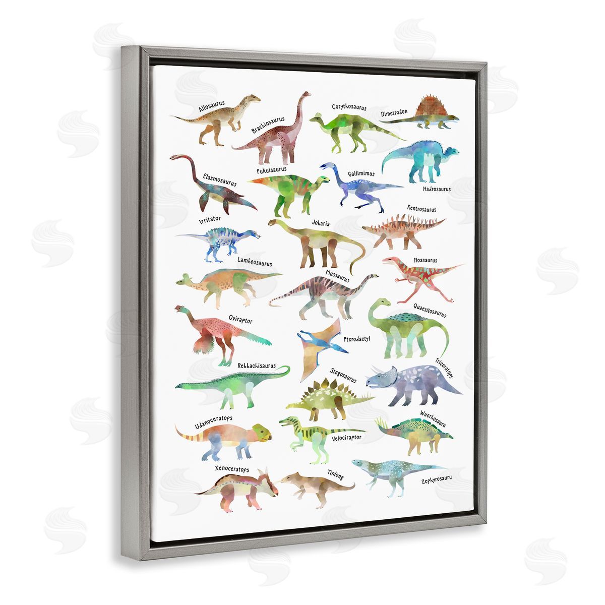 Children's Dino Chart Grey Floating Frame Canvas Wall Art, Home Decor by Ziwei Li