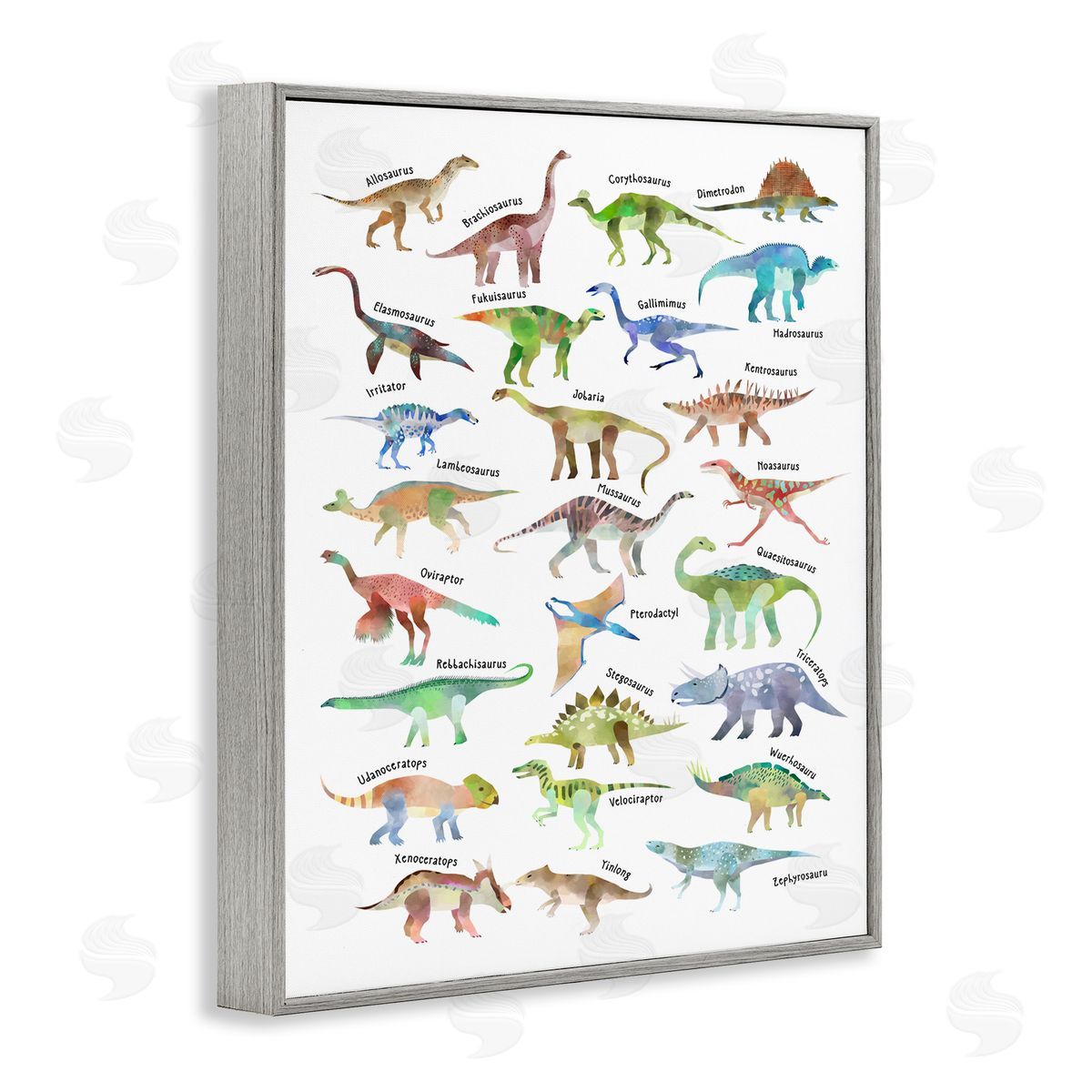 Children's Dino Chart Grey Frame Print Wall Art, Home Decor by Ziwei Li