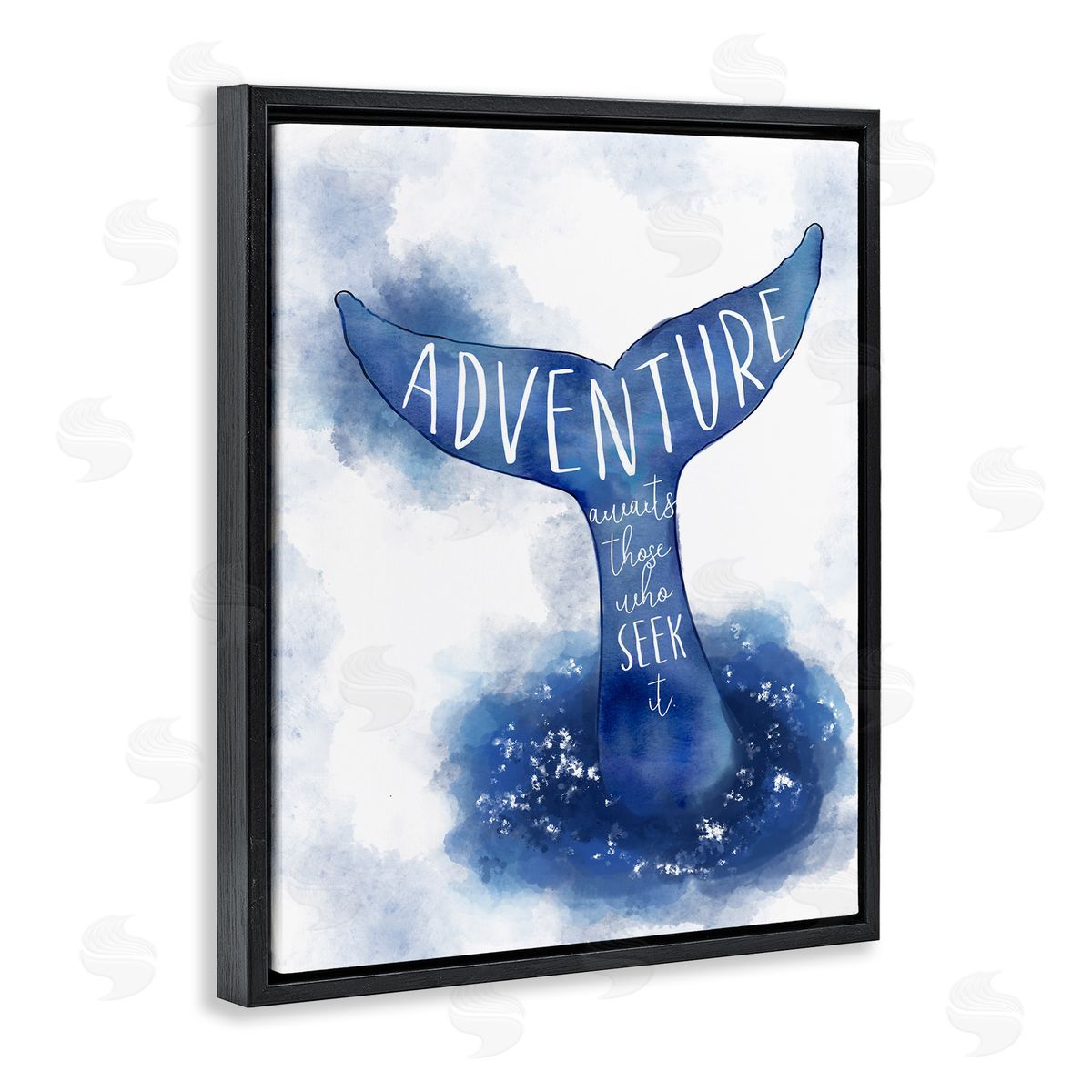 Adventure Awaits Whale Tale Black Floating Frame Canvas Wall Art, Home Decor by Ziwei Li