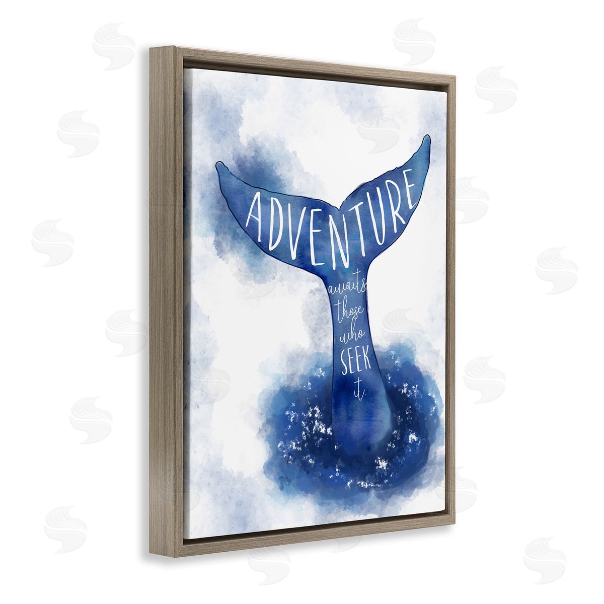 Adventure Awaits Whale Tale Brown Floating Frame Canvas Wall Art, Home Decor by Ziwei Li