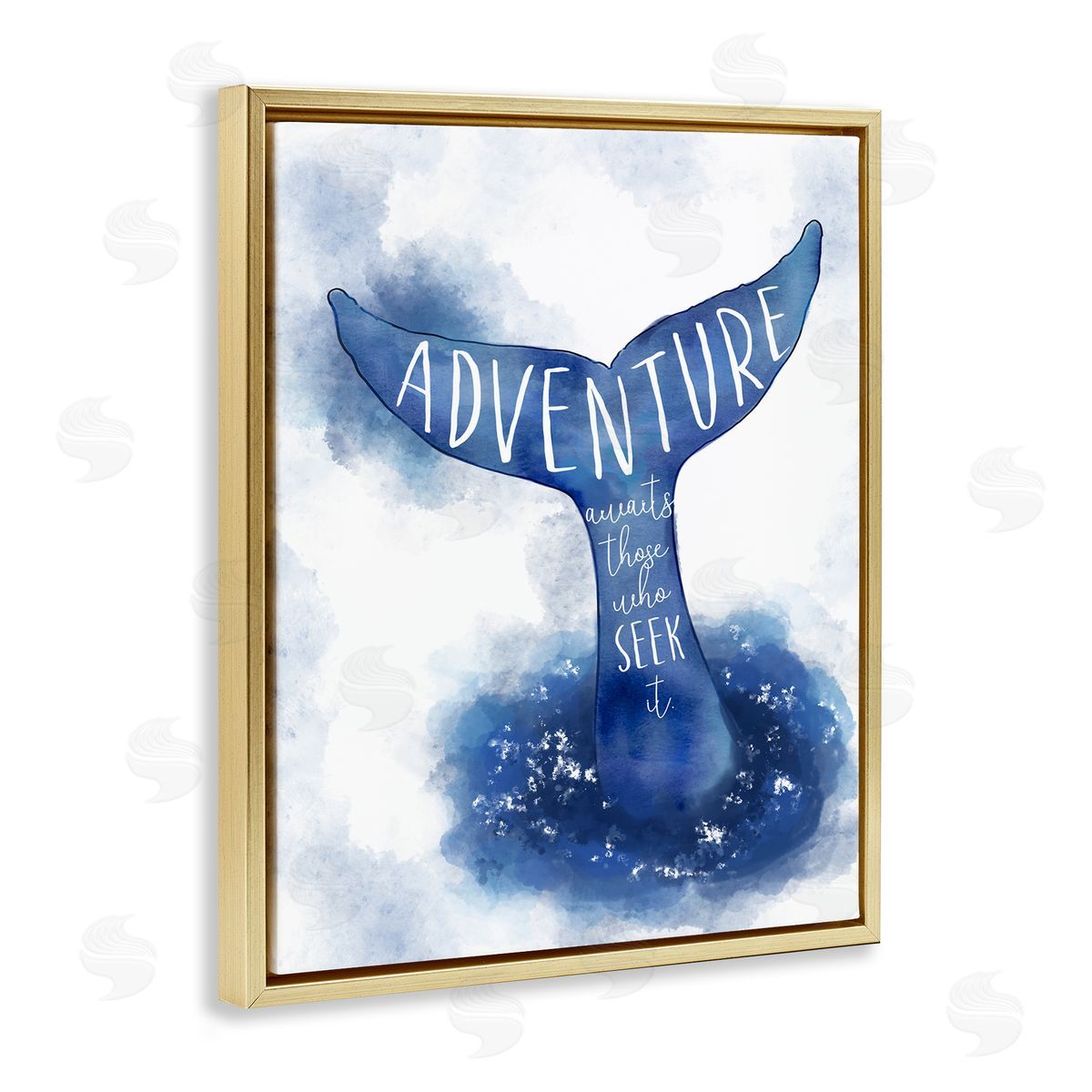 Adventure Awaits Whale Tale Gold Floating Frame Canvas Wall Art, Home Decor by Ziwei Li