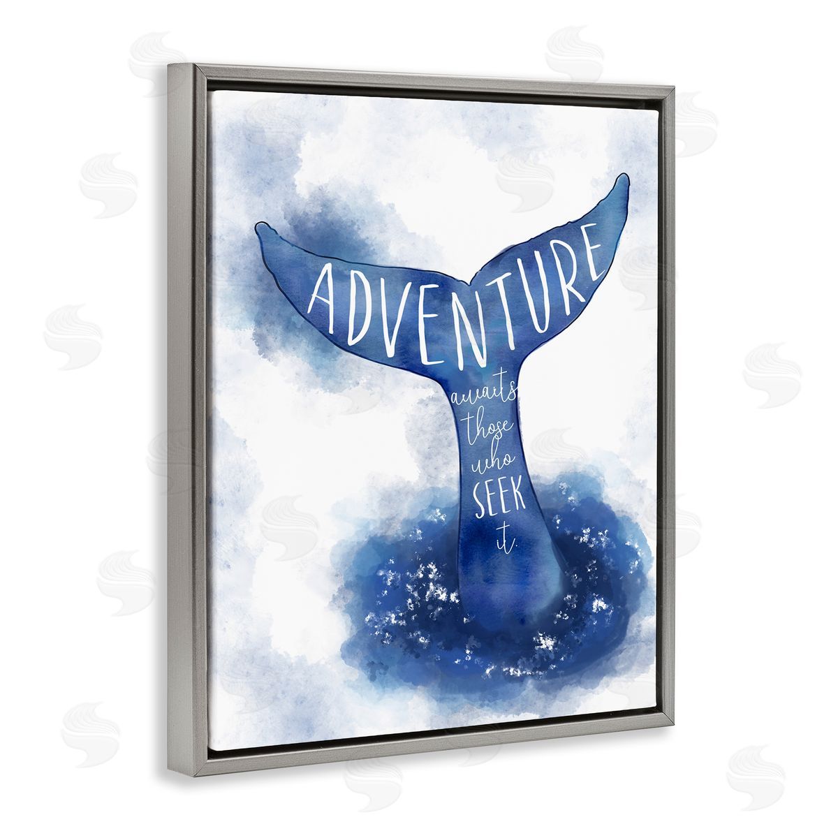 Adventure Awaits Whale Tale Grey Floating Frame Canvas Wall Art, Home Decor by Ziwei Li