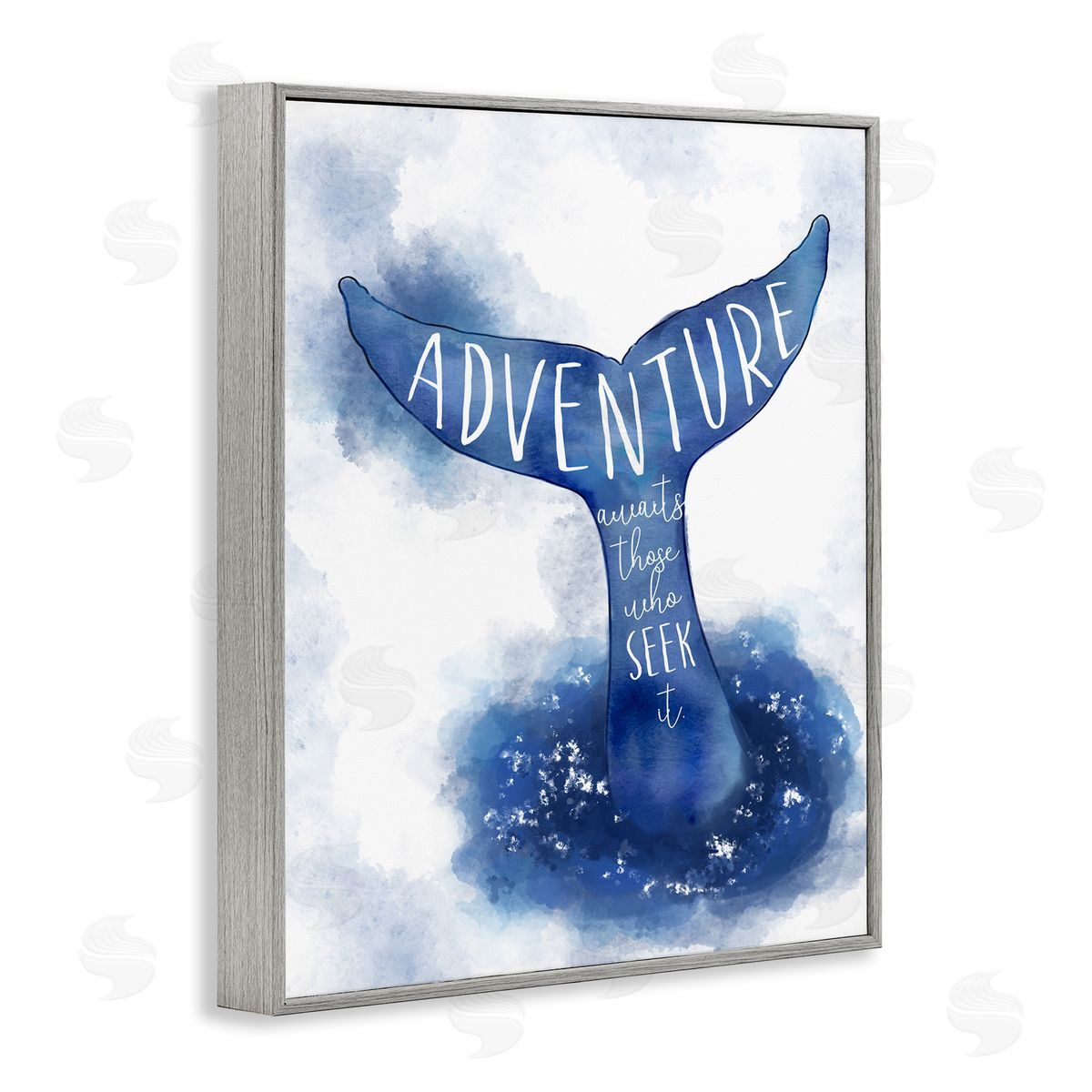 Adventure Awaits Whale Tale Grey Frame Print Wall Art, Home Decor by Ziwei Li