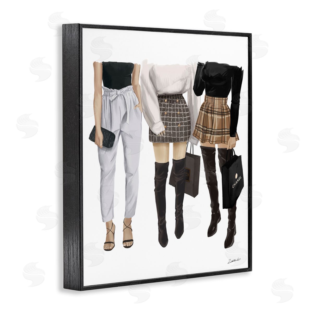 Fashion Females with Shopping Bags Black Frame Print Wall Art, Home Decor by Ziwei Li