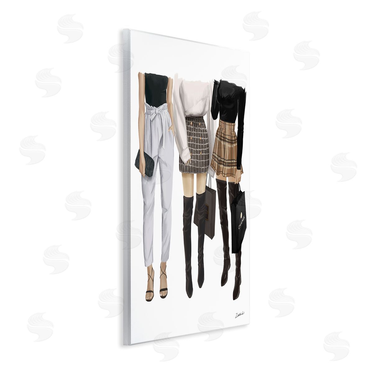 Fashion Females with Shopping Bags Wood Plaque Wall Art, Home Decor by Ziwei Li