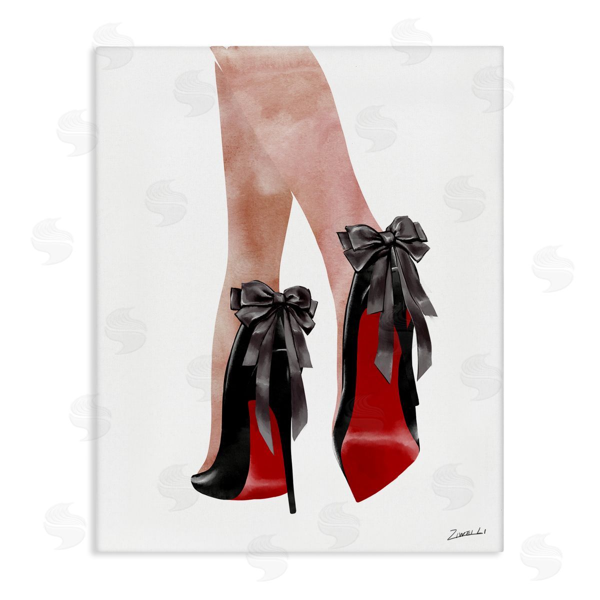 Red Bottom Bow High Heels Canvas Wall Art, Home Decor by Ziwei Li