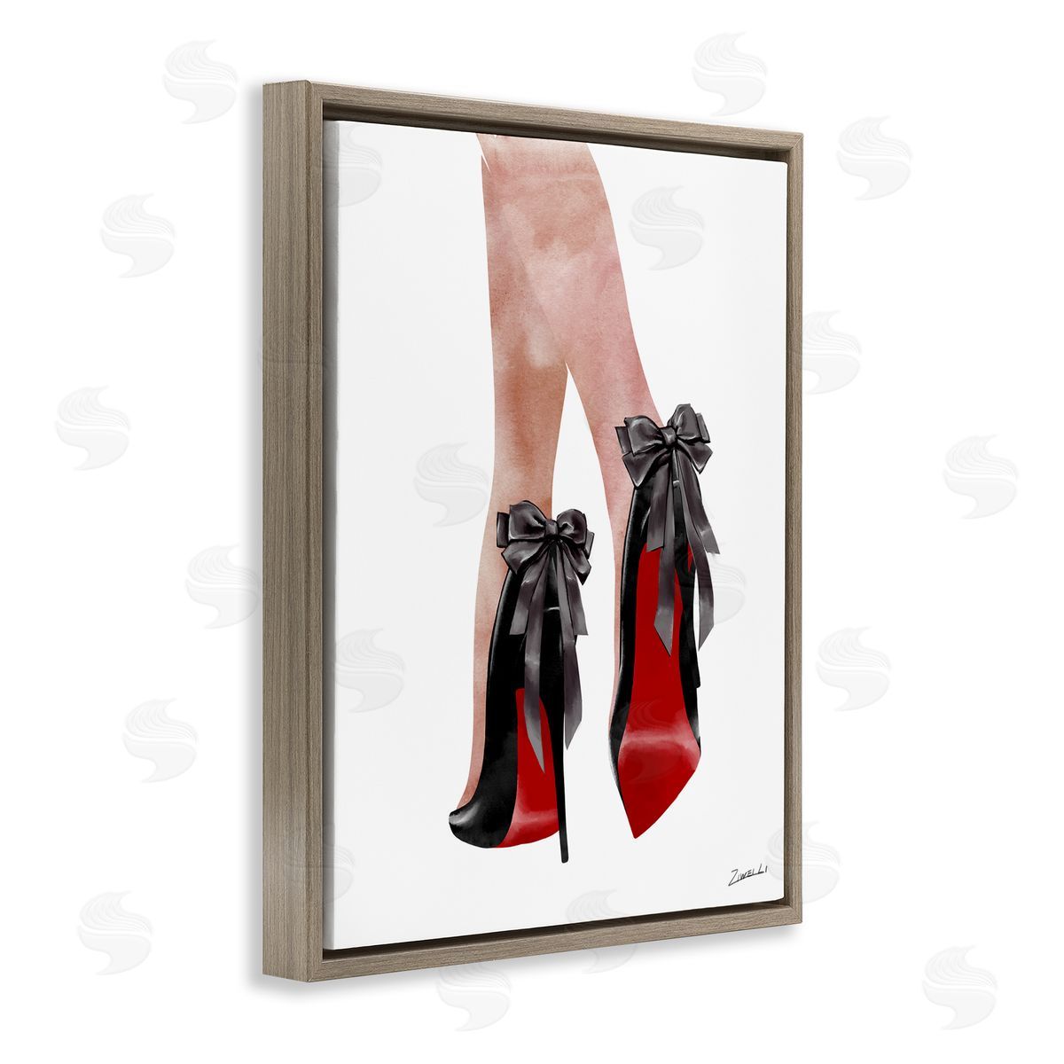 Red Bottom Bow High Heels Brown Floating Frame Canvas Wall Art, Home Decor by Ziwei Li