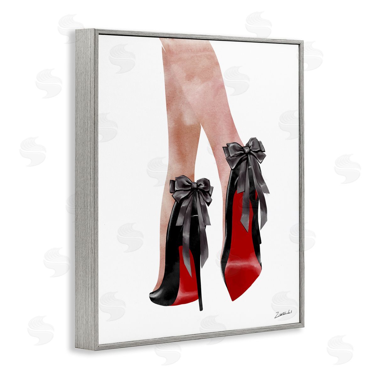 Red Bottom Bow High Heels Grey Frame Print Wall Art, Home Decor by Ziwei Li