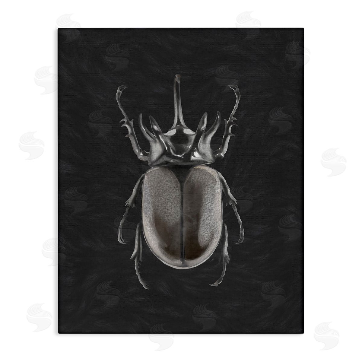 Horned Beetle Minimal Black Canvas Wall Art, Home Decor by Ziwei Li