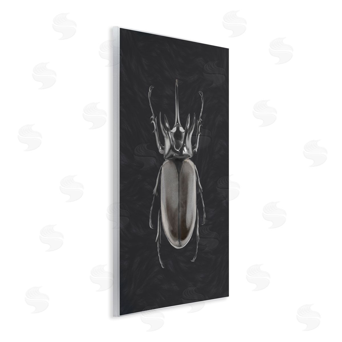 Horned Beetle Minimal Black Wood Plaque Wall Art, Home Decor by Ziwei Li
