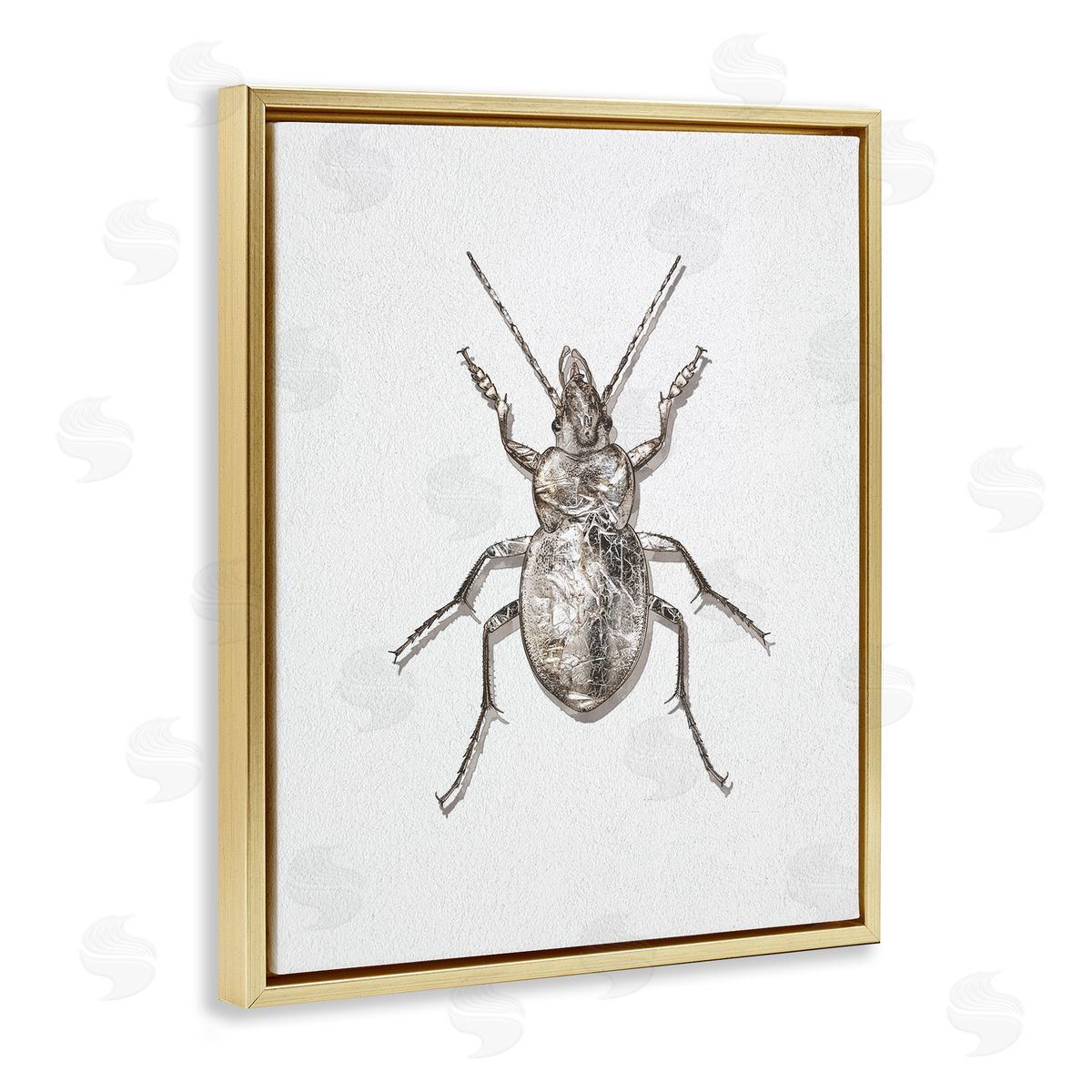 Textured Beetle Minimal Off-White Gold Floating Frame Canvas Wall Art, Home Decor by Ziwei Li