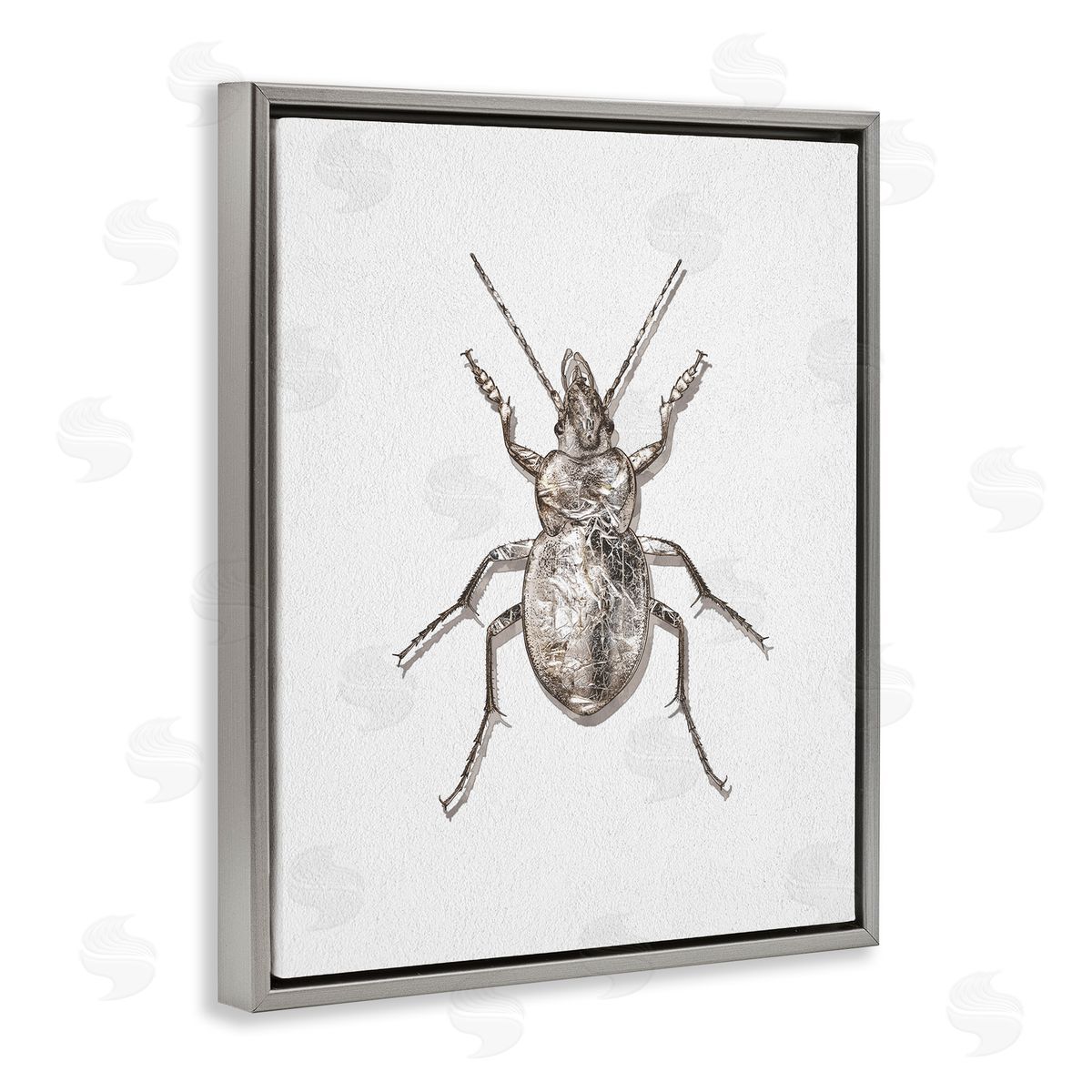 Textured Beetle Minimal Off-White Grey Floating Frame Canvas Wall Art, Home Decor by Ziwei Li