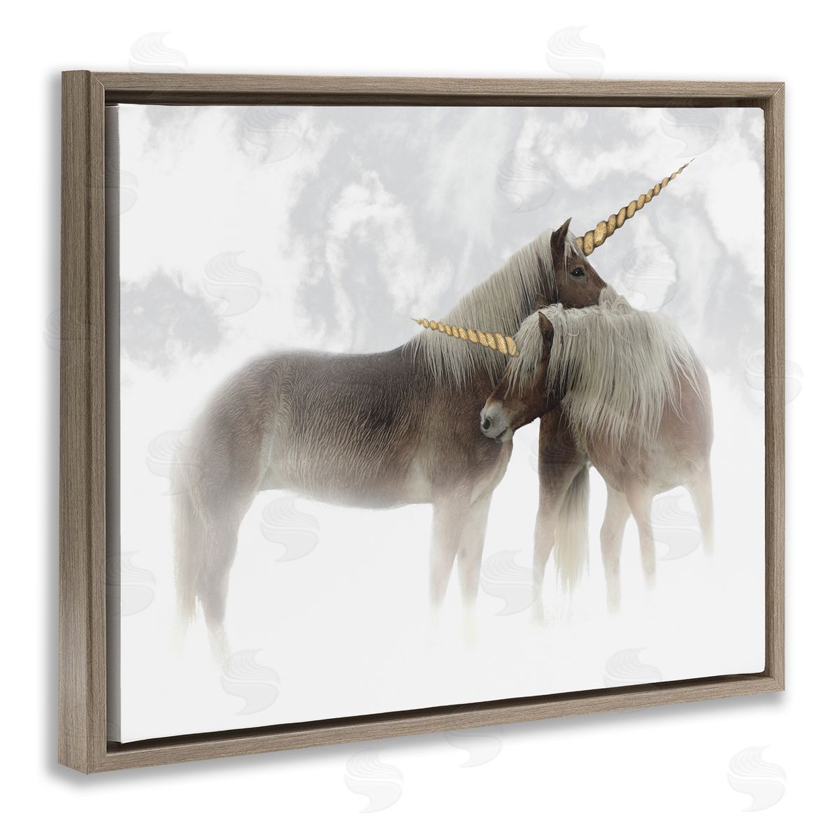 Mystic Brown Unicorn Clouds Brown Floating Frame Canvas Wall Art, Home Decor by Ziwei Li
