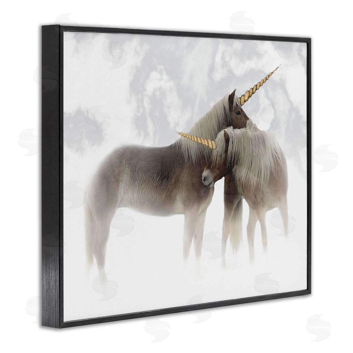 Mystic Brown Unicorn Clouds Black Frame Print Wall Art, Home Decor by Ziwei Li