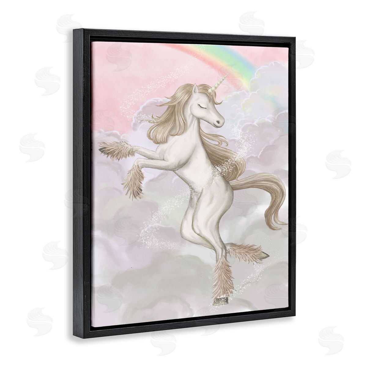 Glam Unicorn Sparkle Rainbow Black Floating Frame Canvas Wall Art, Home Decor by Ziwei Li