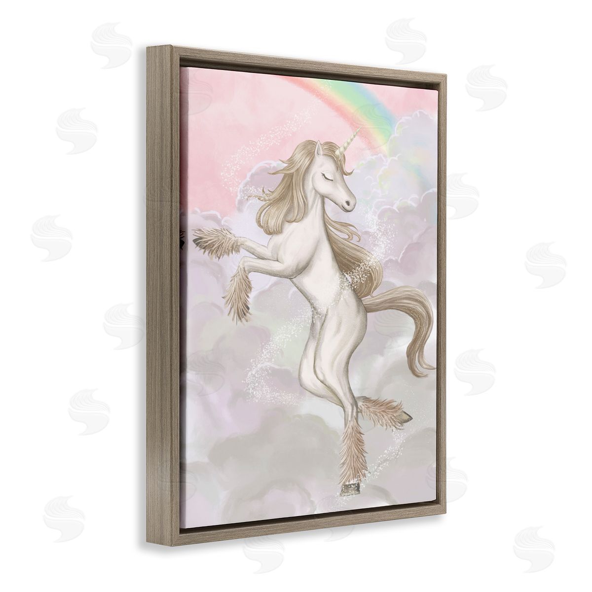 Glam Unicorn Sparkle Rainbow Brown Floating Frame Canvas Wall Art, Home Decor by Ziwei Li