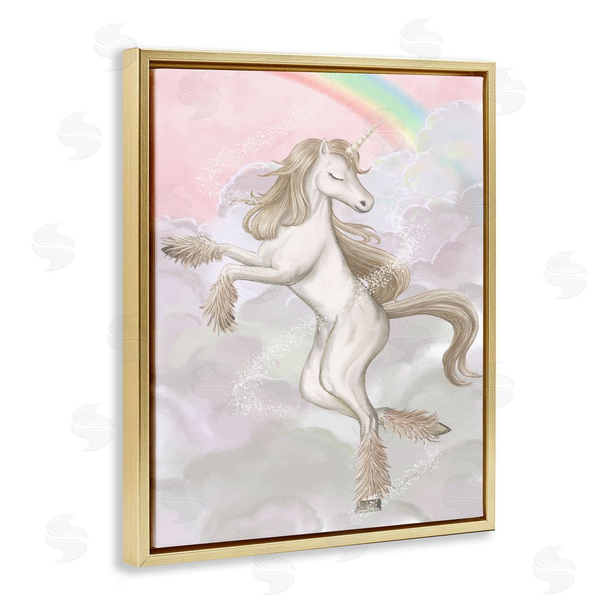 Glam Unicorn Sparkle Rainbow Gold Floating Frame Canvas Wall Art, Home Decor by Ziwei Li
