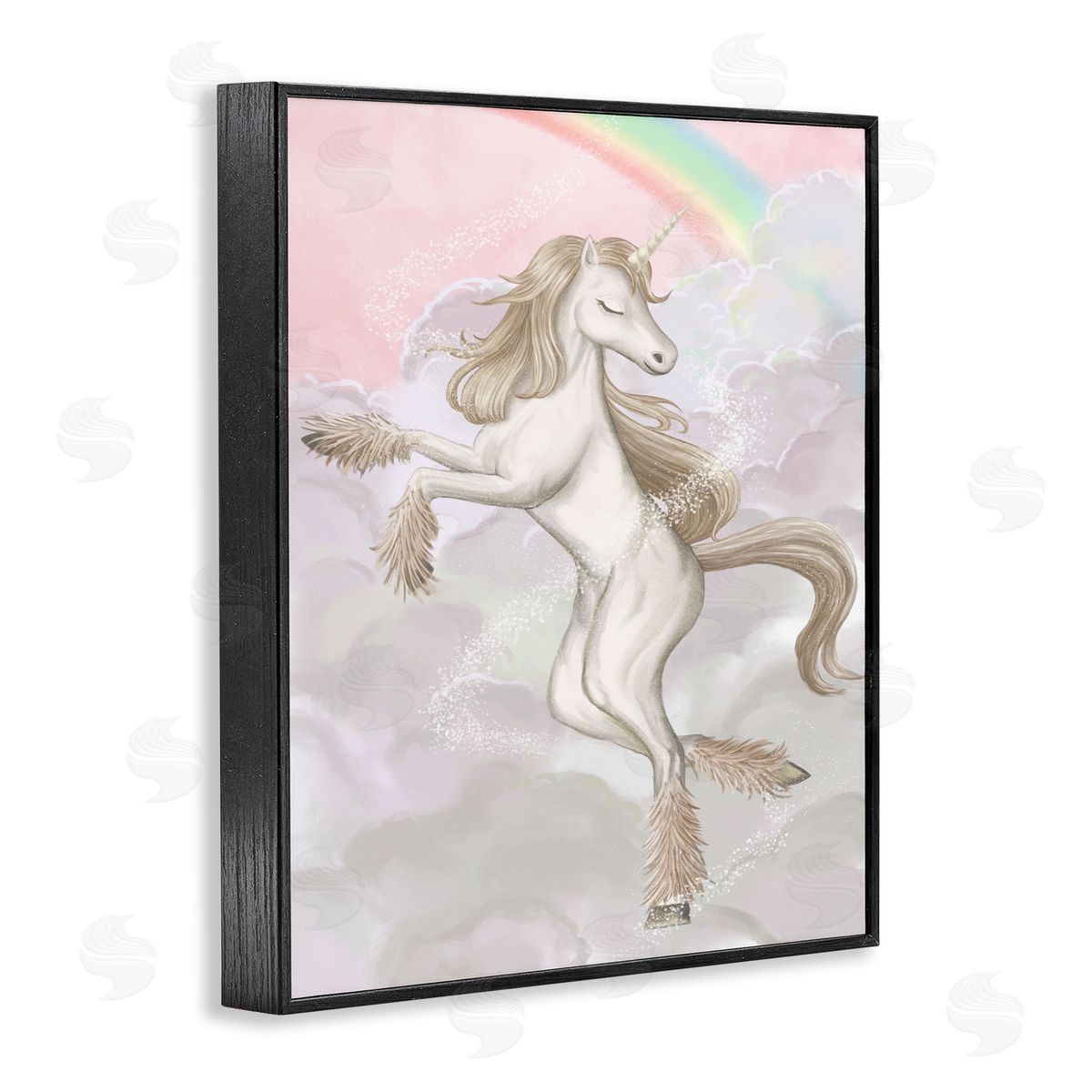 Glam Unicorn Sparkle Rainbow Black Frame Print Wall Art, Home Decor by Ziwei Li