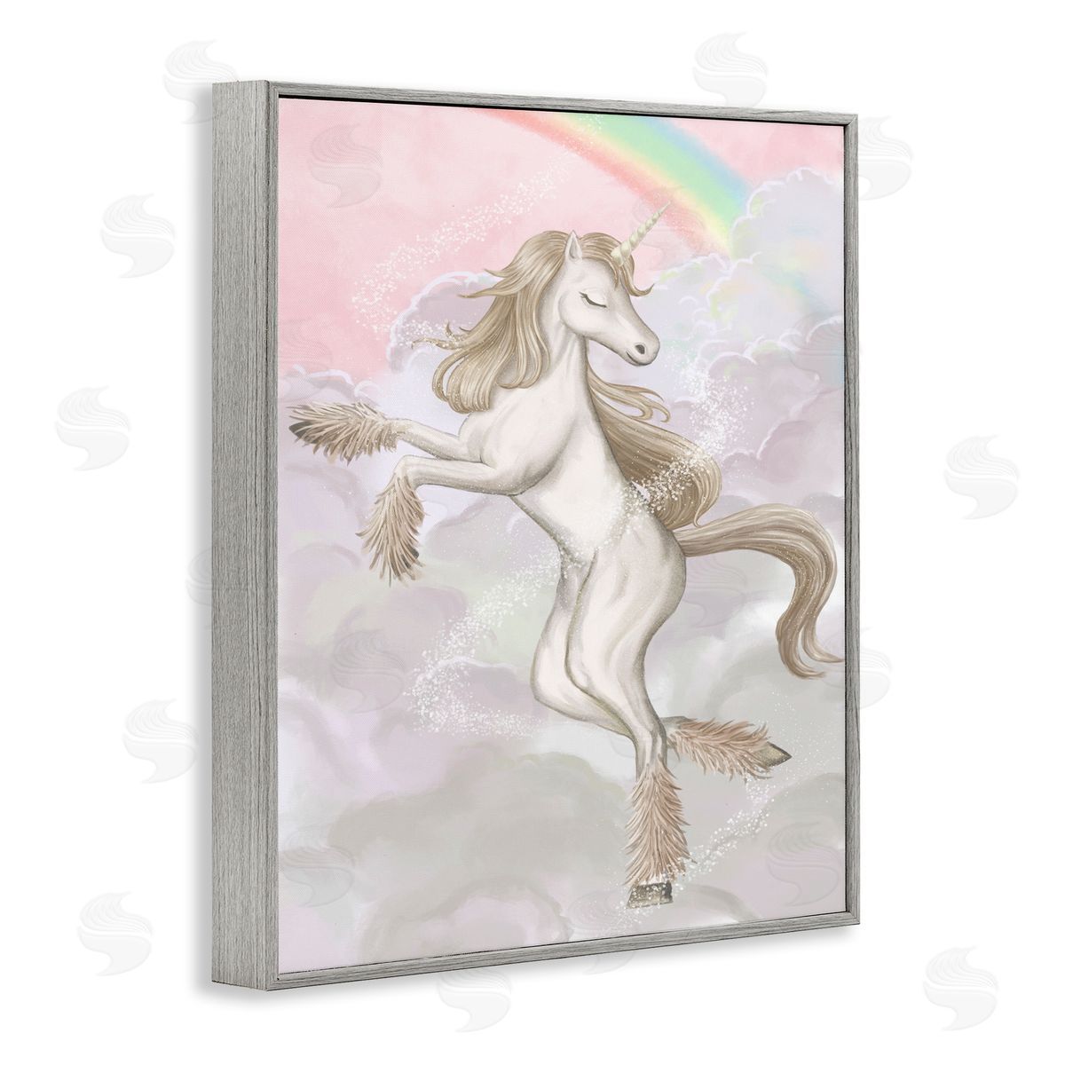 Glam Unicorn Sparkle Rainbow Grey Frame Print Wall Art, Home Decor by Ziwei Li