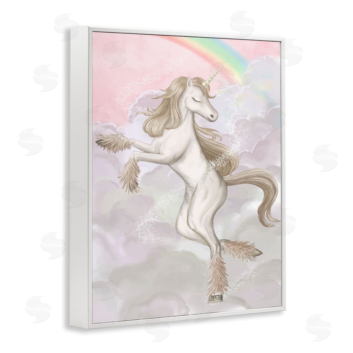 Glam Unicorn Sparkle Rainbow White Frame Print Wall Art, Home Decor by Ziwei Li