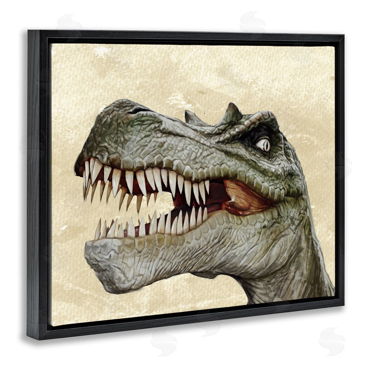 Bold T-Rex Dinosaur Portrait Black Floating Frame Canvas Wall Art, Home Decor by Ziwei Li