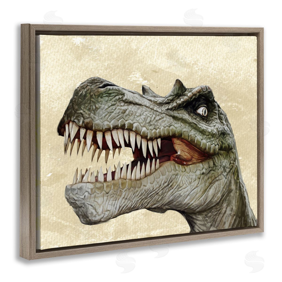 Bold T-Rex Dinosaur Portrait Brown Floating Frame Canvas Wall Art, Home Decor by Ziwei Li