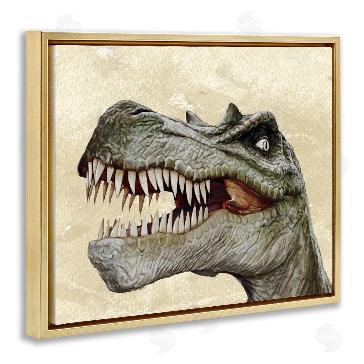 Bold T-Rex Dinosaur Portrait Gold Floating Frame Canvas Wall Art, Home Decor by Ziwei Li