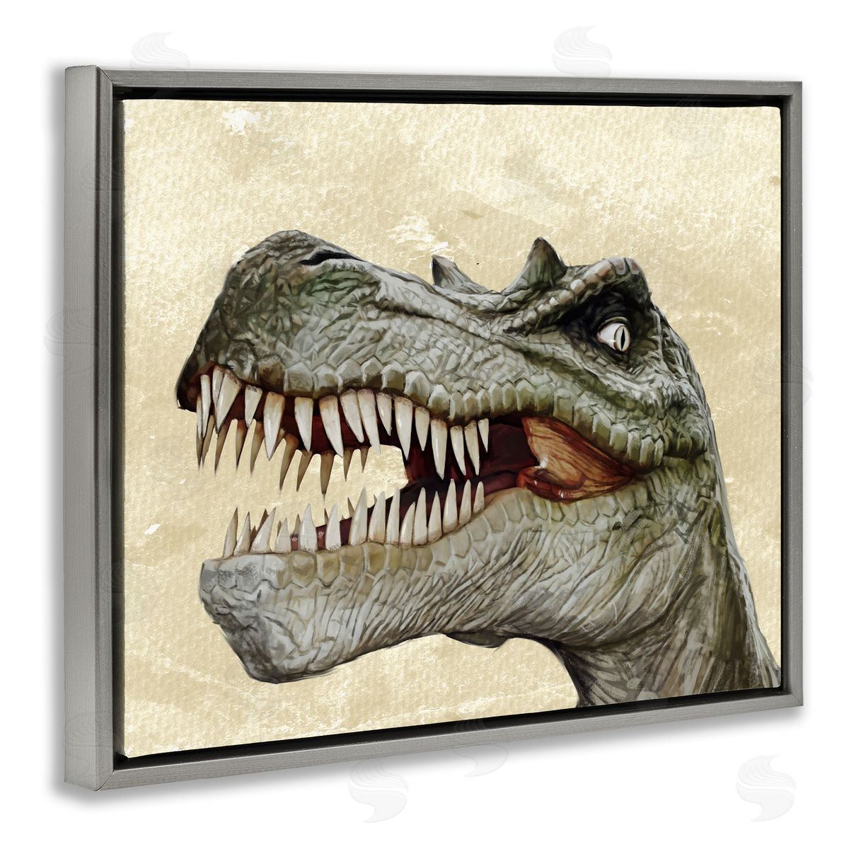 Bold T-Rex Dinosaur Portrait Grey Floating Frame Canvas Wall Art, Home Decor by Ziwei Li