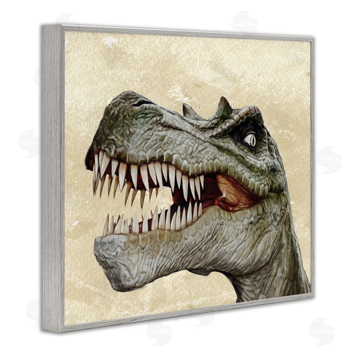 Bold T-Rex Dinosaur Portrait Grey Frame Print Wall Art, Home Decor by Ziwei Li