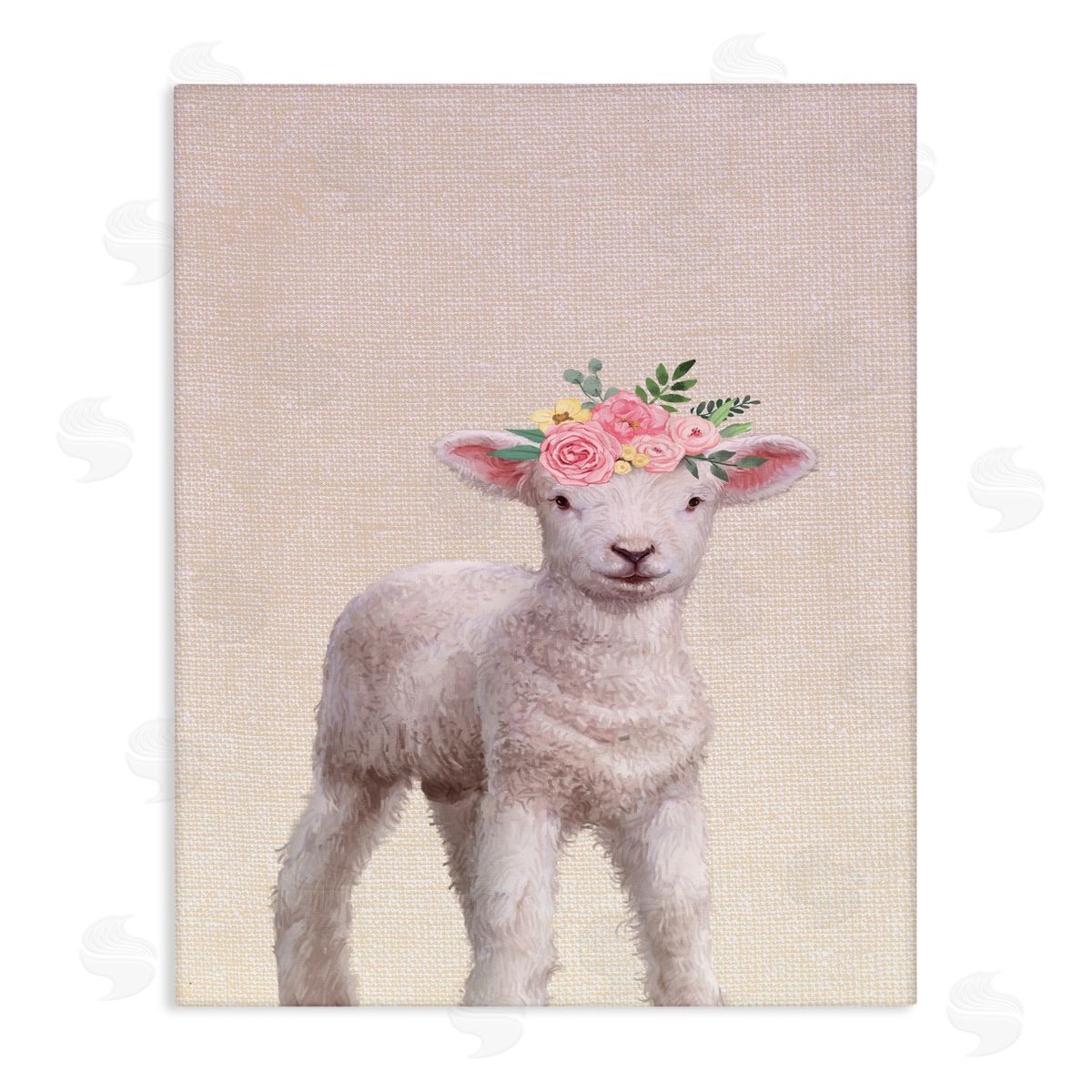 Baby Lamb with Floral Crown Canvas Wall Art, Home Decor by Ziwei Li