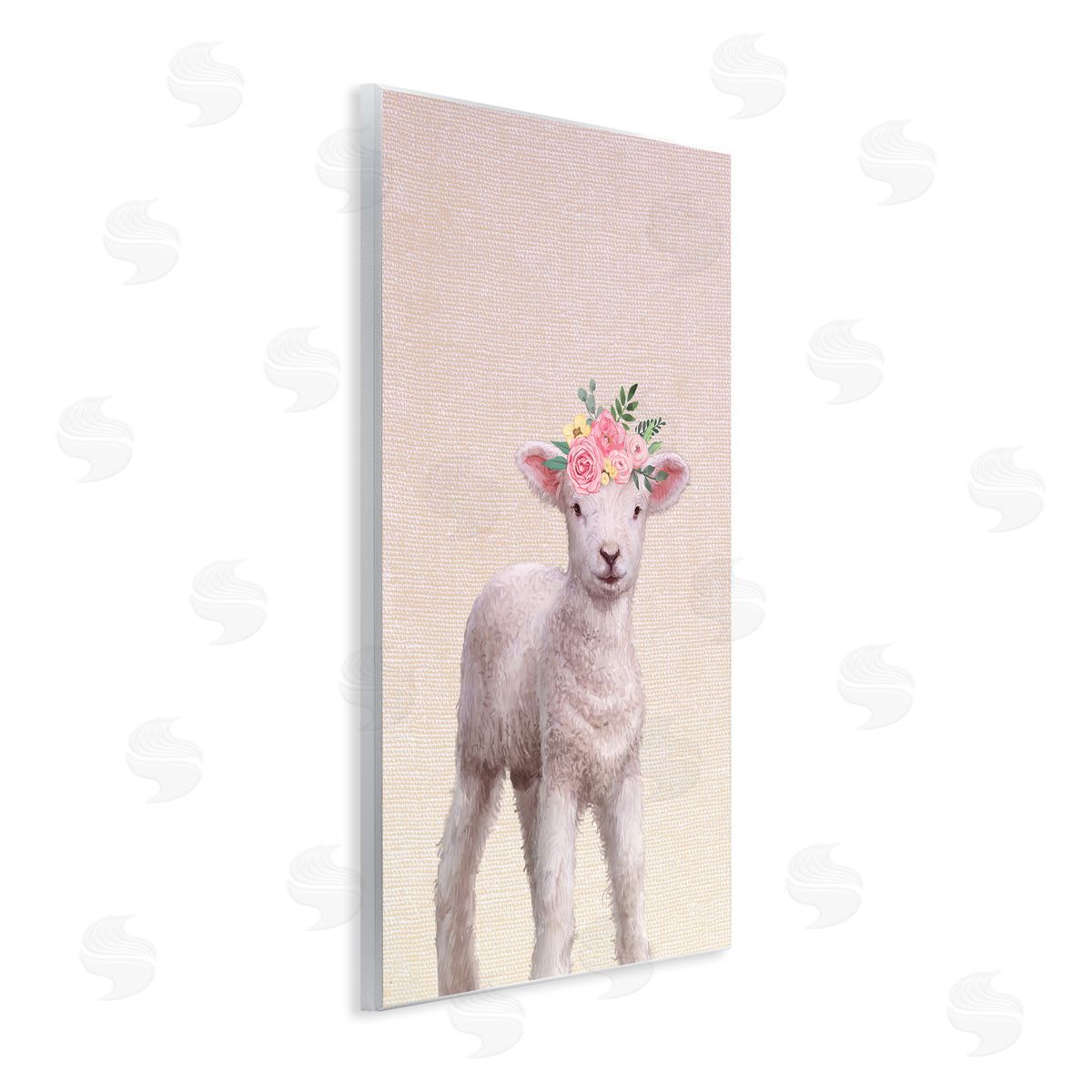 Baby Lamb with Floral Crown Wood Plaque Wall Art, Home Decor by Ziwei Li