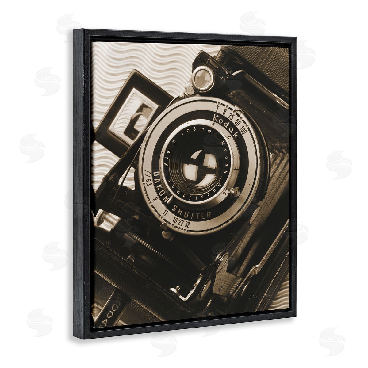 Vintage Camera Sepia Photograph Black Floating Frame Canvas Wall Art, Home Decor by Ed Goldstein