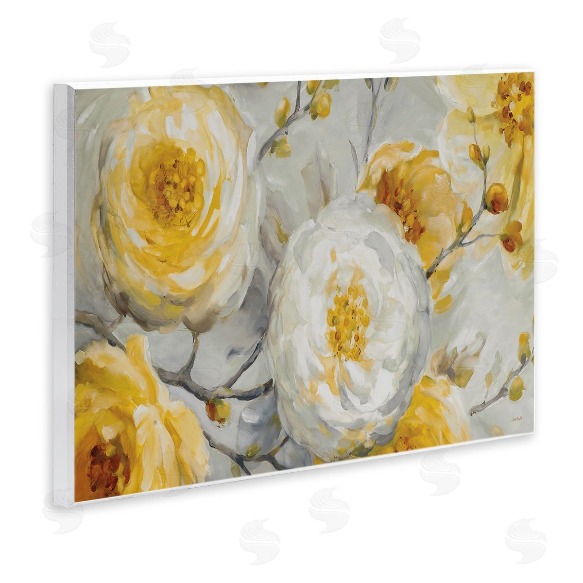 Layered Flower Blossoms Yellow Wood Plaque Wall Art, Home Decor by Lisa Audit