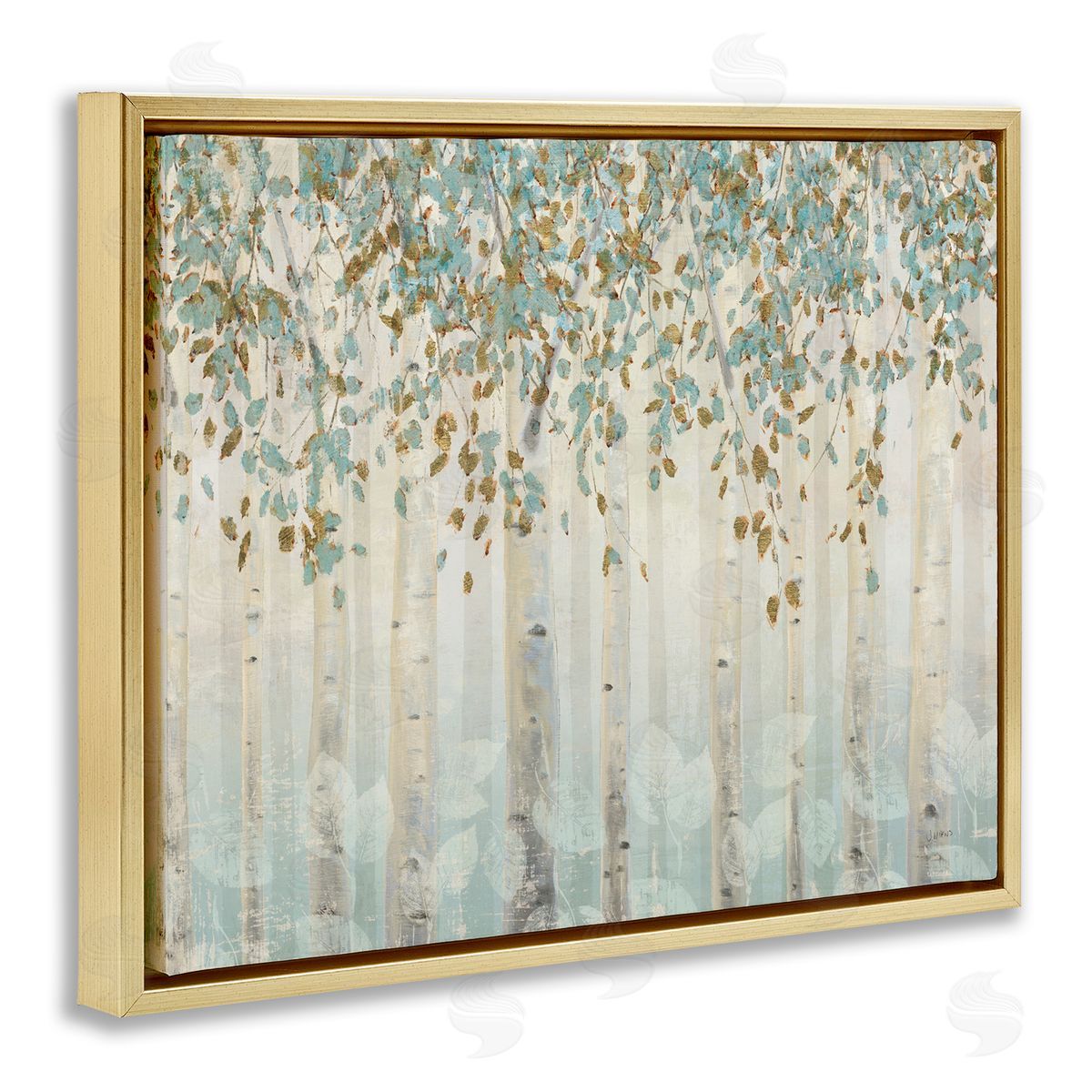 Abstract Soft Forest Leaves Trees Gold Floating Frame Canvas Wall Art, Home Decor by James Wiens