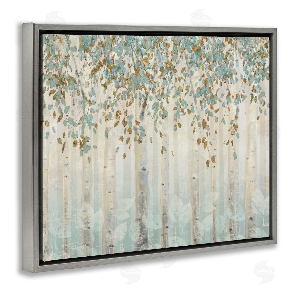 Abstract Soft Forest Leaves Trees Grey Floating Frame Canvas Wall Art, Home Decor by James Wiens