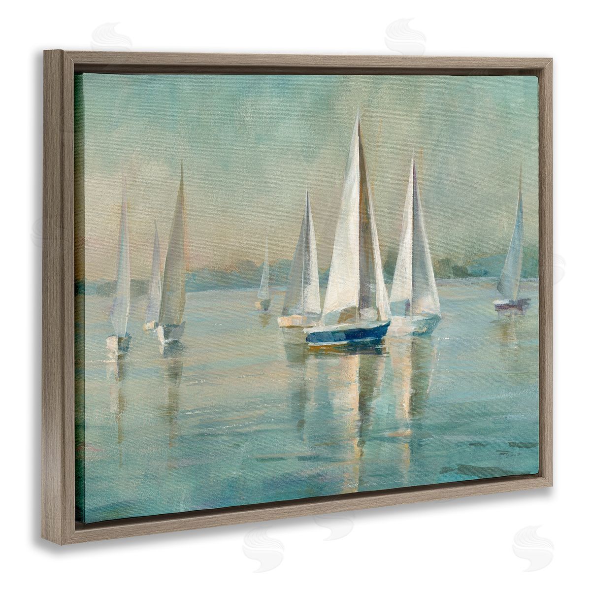 Traditional Sailboats Water Lake Relaxed Brown Floating Frame Canvas Wall Art, Home Decor by Danhui Nai