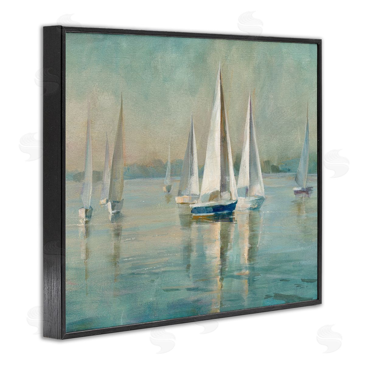 Traditional Sailboats Water Lake Relaxed Black Frame Print Wall Art, Home Decor by Danhui Nai