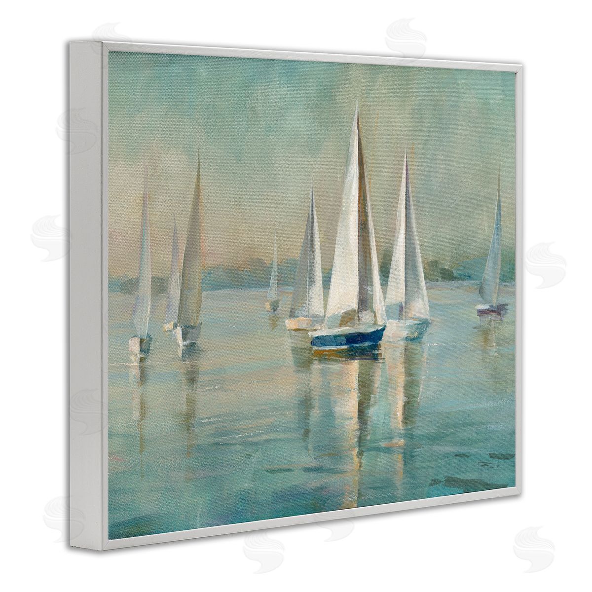 Traditional Sailboats Water Lake Relaxed White Frame Print Wall Art, Home Decor by Danhui Nai