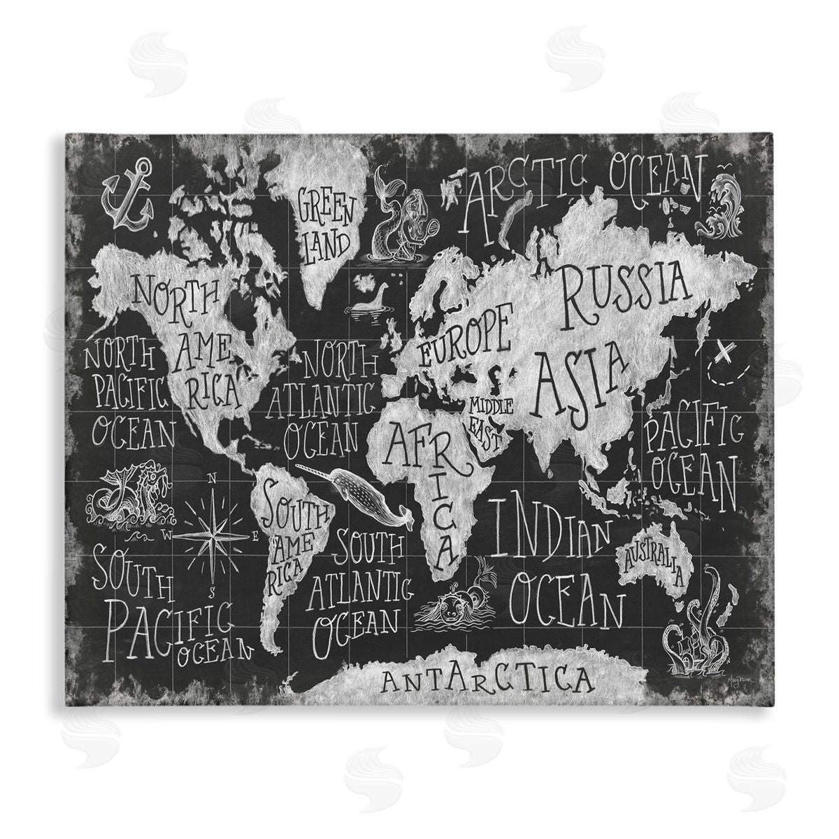 Antique Mythical Creatures Map Canvas Wall Art, Home Decor by Mary Urban