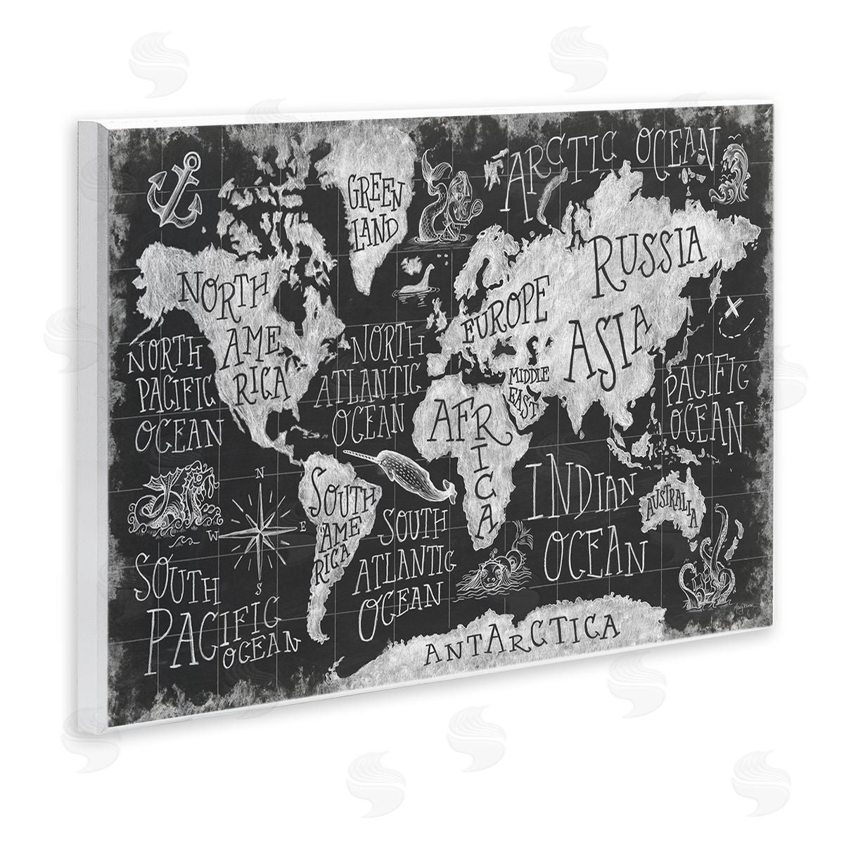 Antique Mythical Creatures Map Wood Plaque Wall Art, Home Decor by Mary Urban