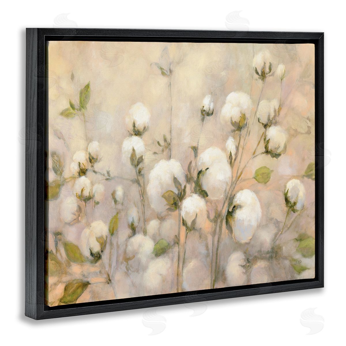 Soft Cotton Field Florals Black Floating Frame Canvas Wall Art, Home Decor by Julia Purinton