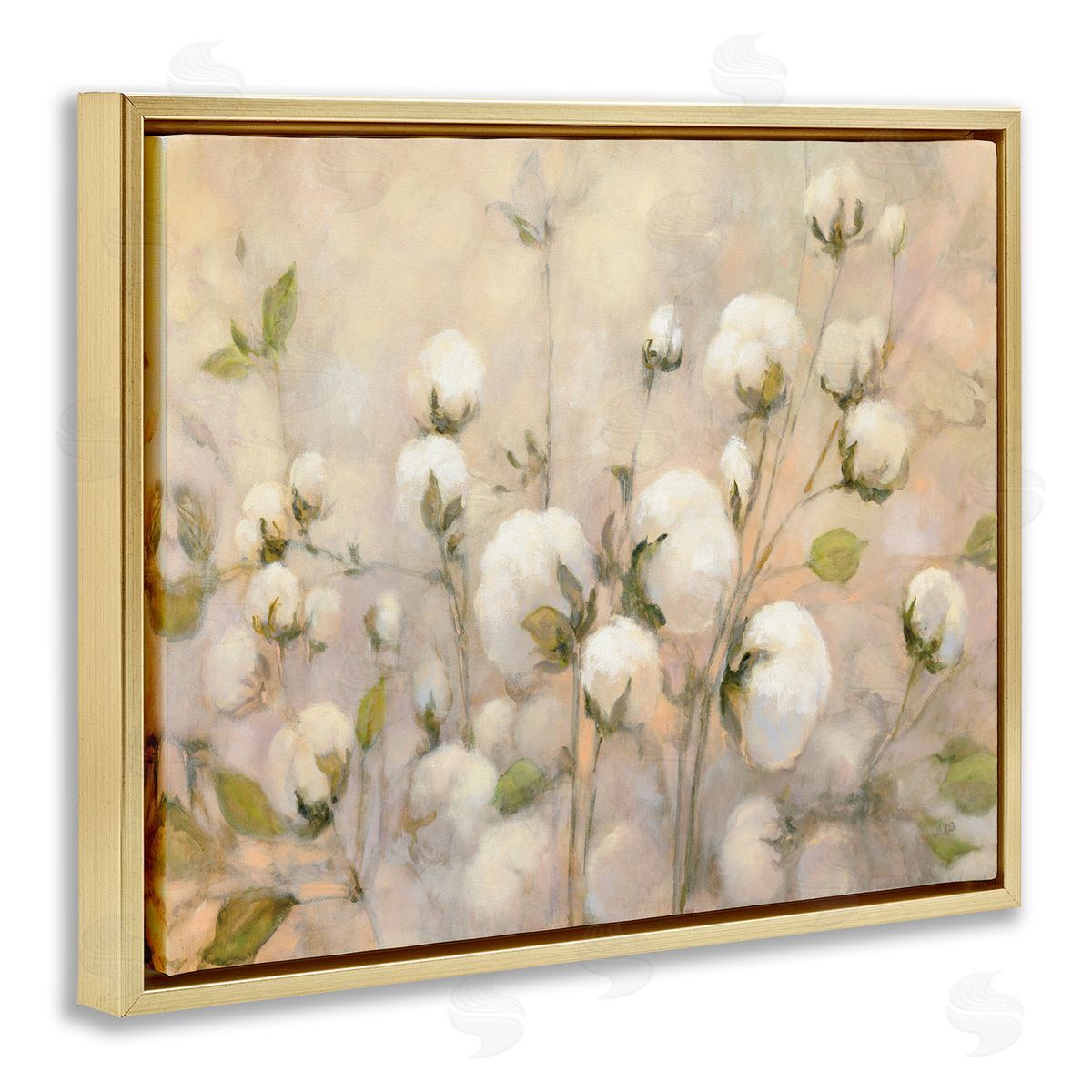 Soft Cotton Field Florals Gold Floating Frame Canvas Wall Art, Home Decor by Julia Purinton