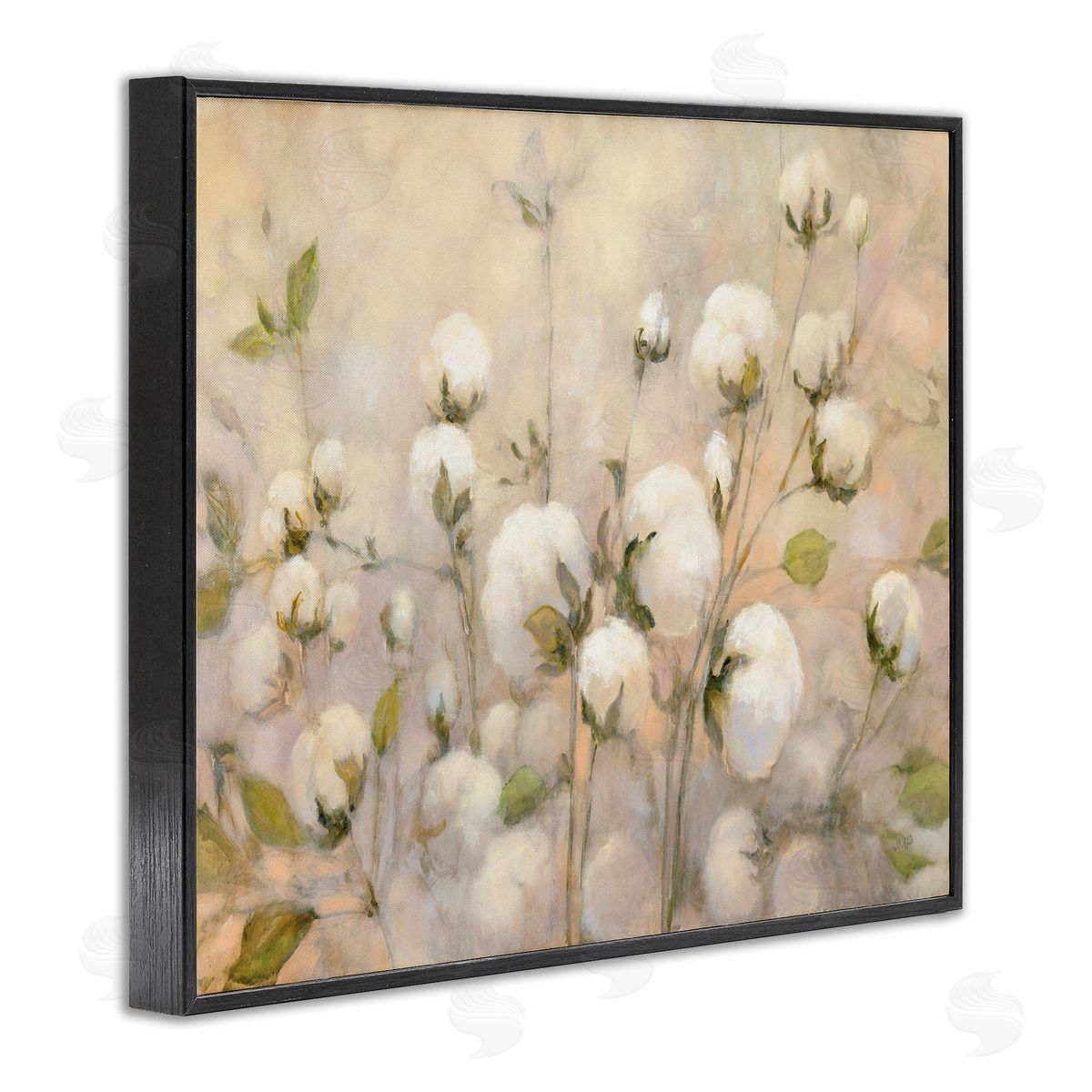 Soft Cotton Field Florals Black Frame Print Wall Art, Home Decor by Julia Purinton