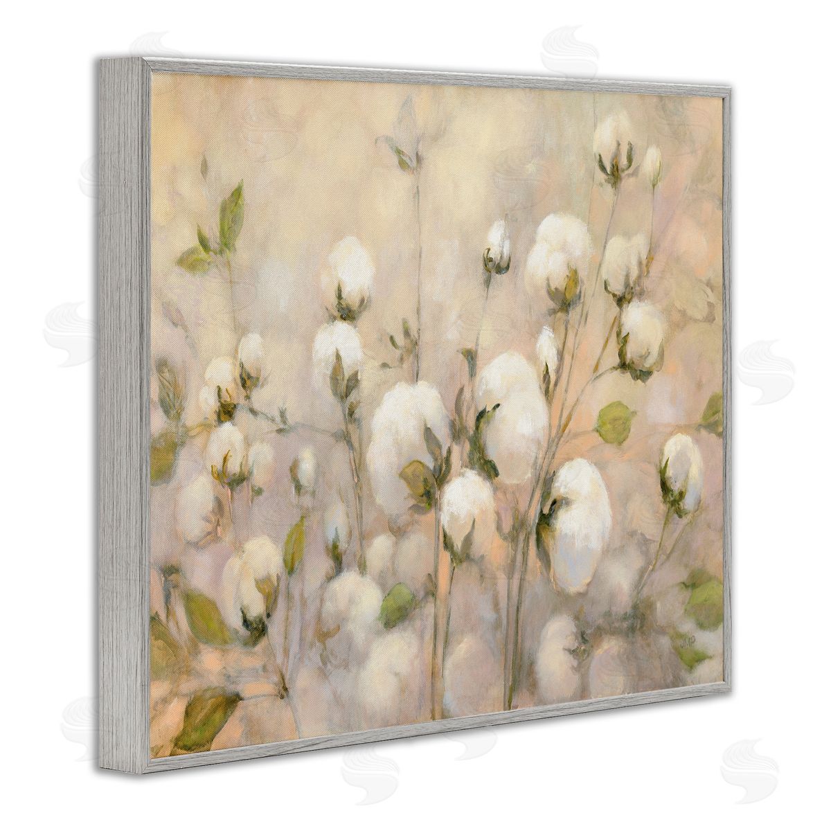 Soft Cotton Field Florals Grey Frame Print Wall Art, Home Decor by Julia Purinton