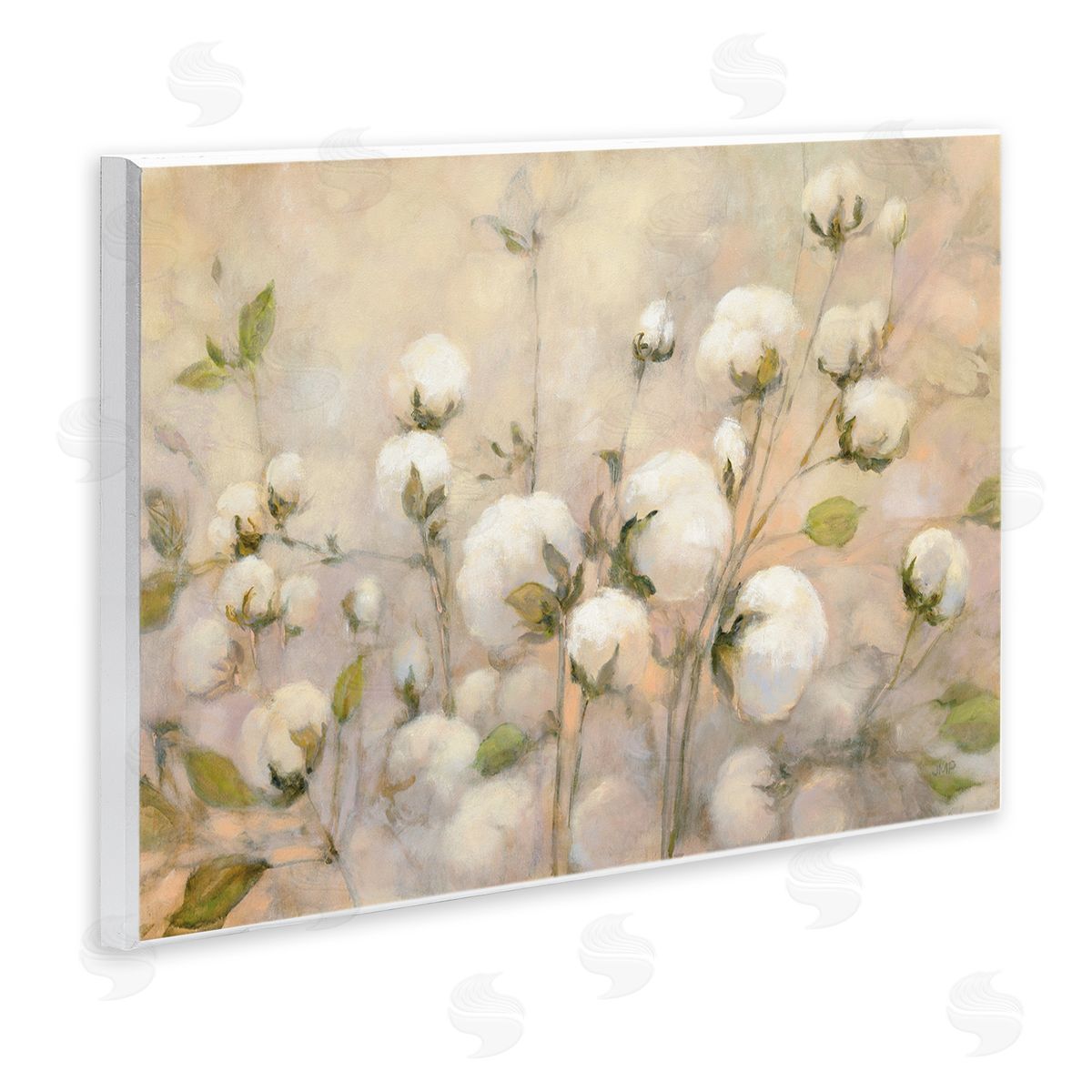 Soft Cotton Field Florals Wood Plaque Wall Art, Home Decor by Julia Purinton
