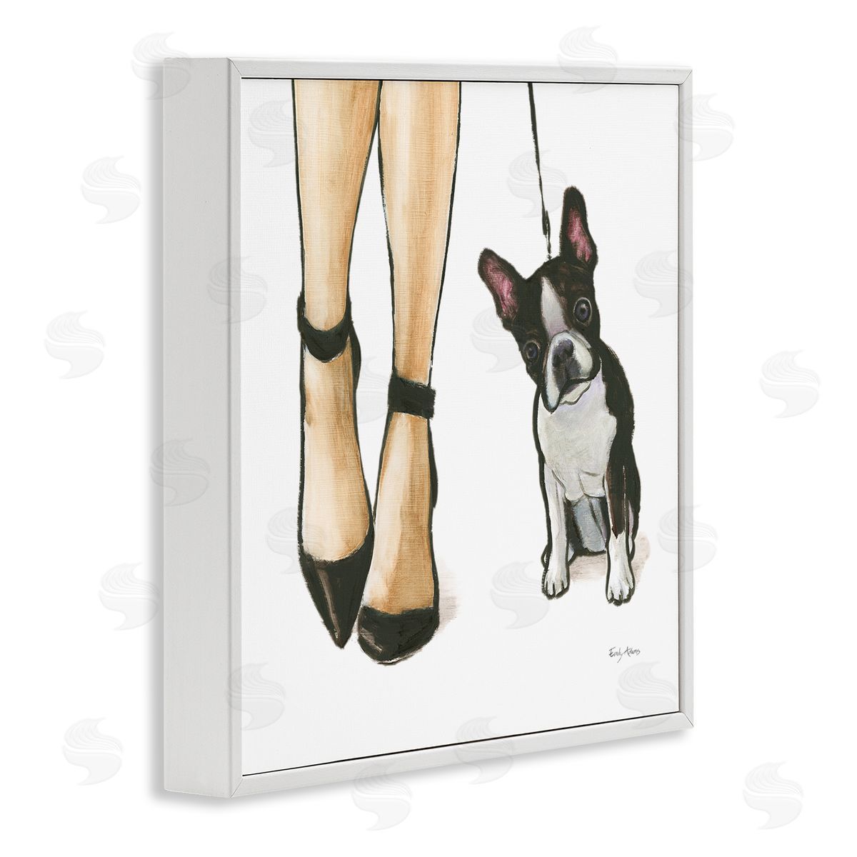 Fashion Heels Dog Walk White Frame Print Wall Art, Home Decor by Emily Adams